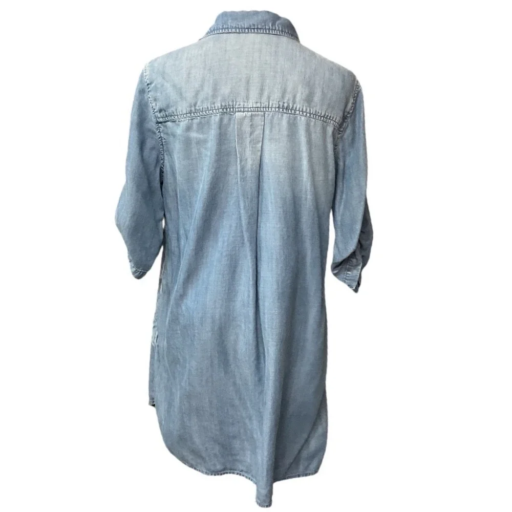 Anthropologie Cloth & Stone Chambray Denim 3/4 Sleeve Mini Shirt Dress Medium - Picture 6 of 10
